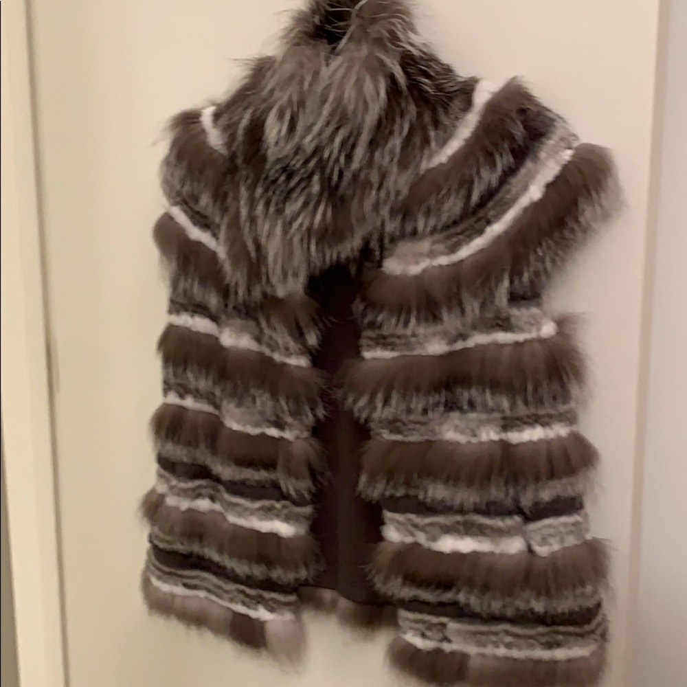 Tory Burch rabbit and fox fur cap sleeve vest
